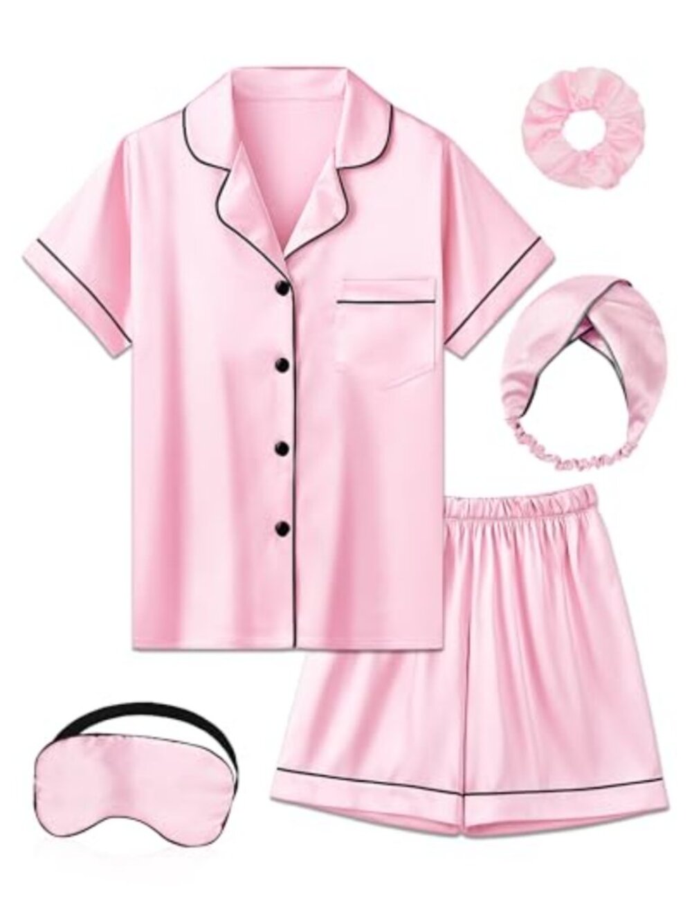 Girls Satin Pajama Set Button Down Short Sleeve Sleepwear